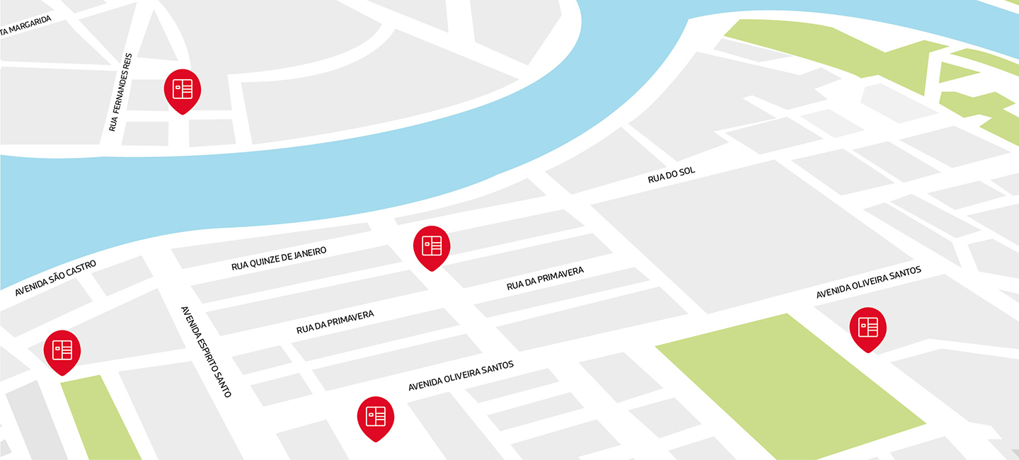 Mapa com pontos de cacifos Locky
