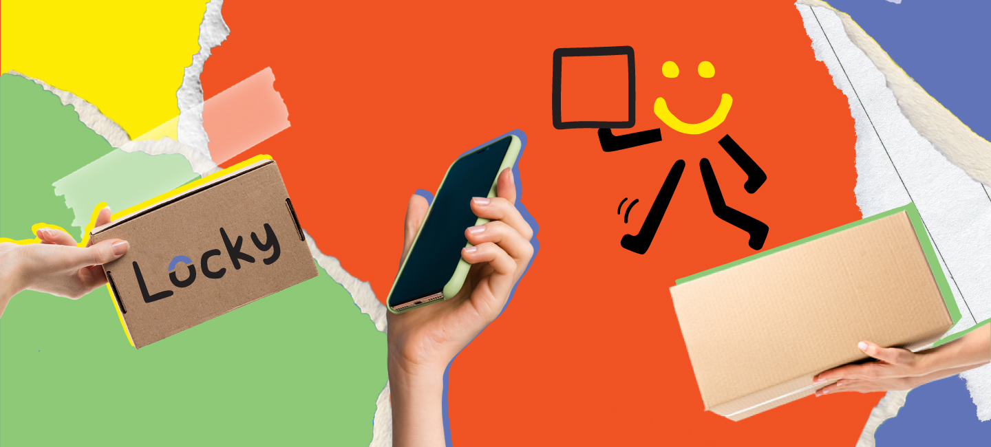 Maõs a agarrar num telemóvel; maõs a agarrar caixas de encomendas